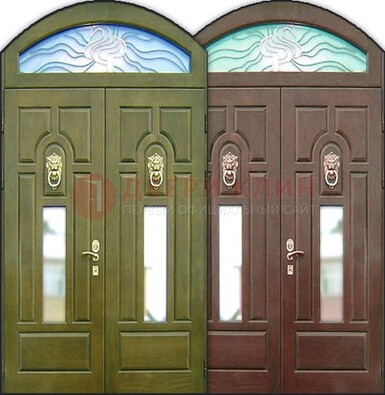 Стальная арочная дверь со стеклом ДА-17 для монолитного дома в Егорьевске