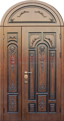 Арочная железная дверь с виноритом и узором ДА-36 в Егорьевске