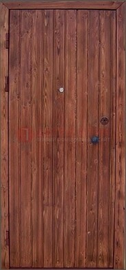 Коричневая железная дверь с евровагонкой ДЕ-18 Кириши