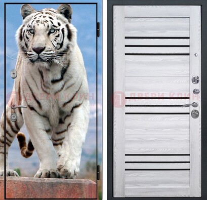 Стальная дверь с фотопечатью тигра ДФ-12 в Егорьевске