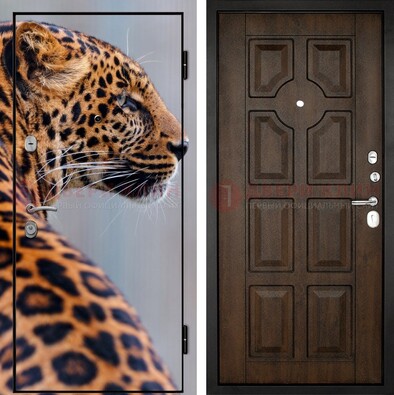 Металлическая дверь с фотопечатью леопарда ДФ-26 в Егорьевске