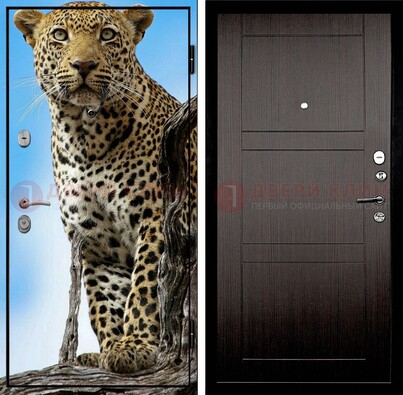 Железная дверь с рисунком гепарда снаружи ДФ-27 в Егорьевске