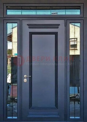 Черная металлическая дверь с фрамугой и филенкой ДФГ-19 в Егорьевске