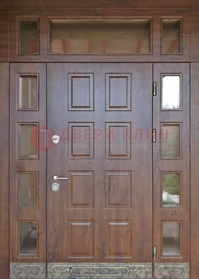 Стальная дверь МДФ со стеклом и фрамугами для дома ДФГ-29 в Егорьевске