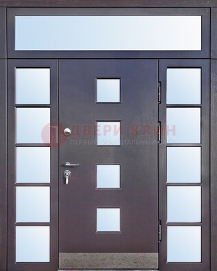 Современная железная дверь со стеклом и фрамугами ДФГ-4 в Брянске