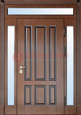 Железная дверь со стеклом и фрамугами в коричневом цвете ДФГ-8 в Самаре