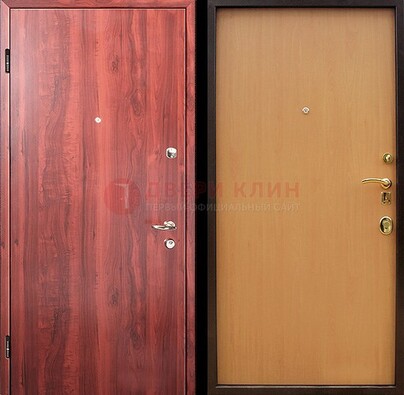 Красная железная дверь с ламинатом ДЛ-3 в Егорьевске