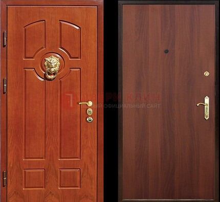 Оранжевая стальная дверь с МДФ ламинат внутри ДМ-18 в квартиру в Егорьевске