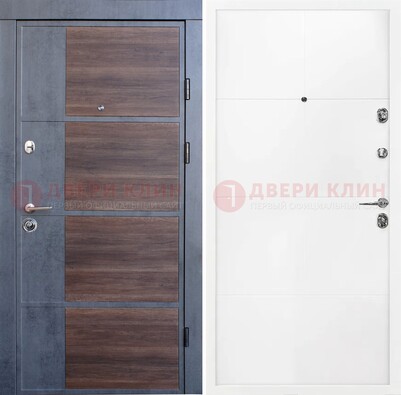 Серая с коричневой вставкой металлическая дверь МДФ ДМ-197 в Егорьевске