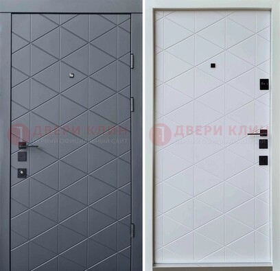 Серая железная дверь с МДФ с внутренней белой стороной ДМ-201 в Егорьевске