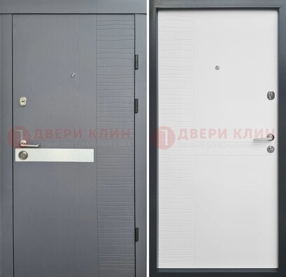 Серая металлическая дверь с белой резной МДФ панелью ДМ-215 в Голицино