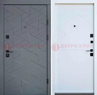 Серая металлическая дверь МДФ с узором  ДМ-224 в Егорьевске