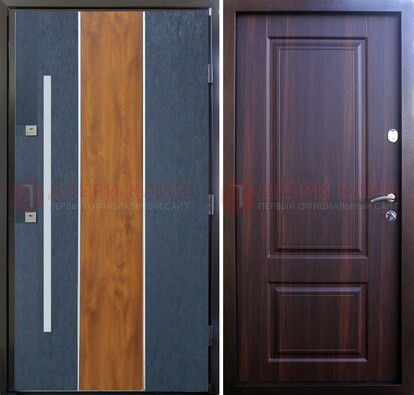 Современная входная дверь и с коричневой МДФ внутри ДМ-236 в Егорьевске