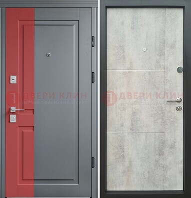 Серая с красной полосой металлическая дверь МДФ ДМ-245 в Голицино
