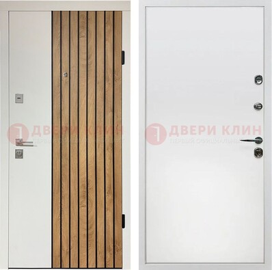 Белая с коричневой вставкой филенчатая дверь МДФ ДМ-278 в Санкт-Петербурге