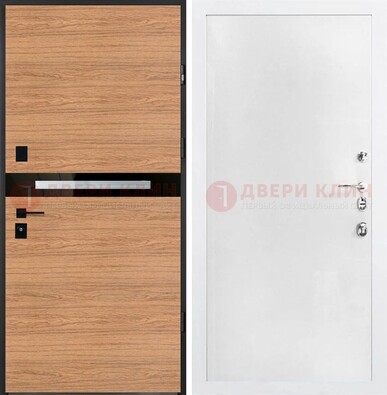 Железная коричневая дверь с МДФ в белом цвете ДМ-313 в Егорьевске