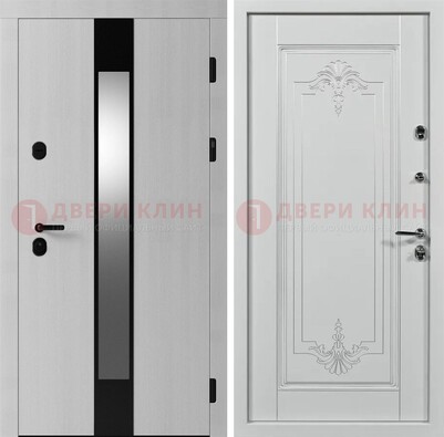 Белая металлическая дверь МДФ с зеркальной вставкой ДМ-324 в Егорьевске