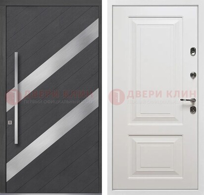 Серая входная дверь МДФ с металлическими вставками ДМ-325 в Егорьевске