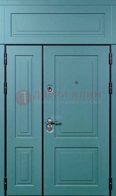 Синяя металлическая дверь с МДФ и верхней фрамугой ДМ-339 в Егорьевске