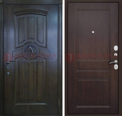 Темно-коричневая железная дверь с МДФ ДМ-350 в Ногинске