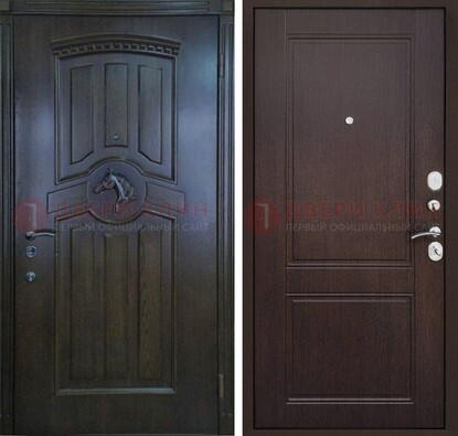 Темно-коричневая железная дверь с МДФ ДМ-350 в Егорьевске