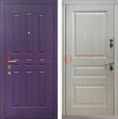 Фиолетовая железная дверь с филенчатами МДФ ДМ-374 в Омске