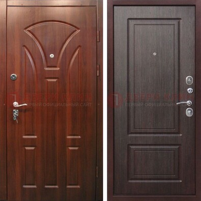 Темная железная дверь с коричневыми МДФ ДМ-376 в Егорьевске