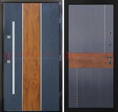 Темная металлическая дверь МДФ со вставками ДМ-411 в Мурманске
