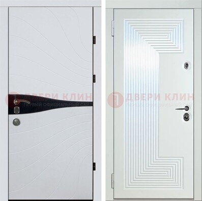 Белая железная дверь с МДФ в стиле хайтек ДМ-413 в Дедовске