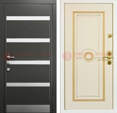 Металлическая дверь с серой и белой МДФ ДМ-419 в Омске