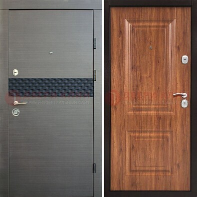 Темная стальная дверь МДФ с декоративной вставкой ДМ-440 во Владимире