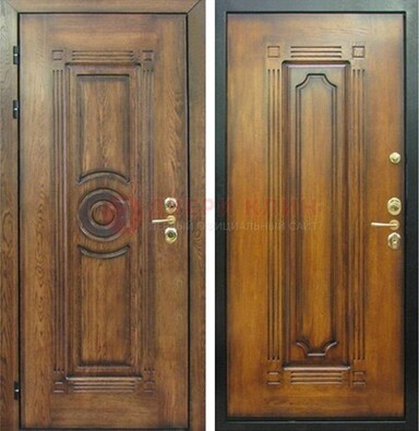 Коричневая металлическая дверь с массивом дуба с рисунком ДМД-10 в Егорьевске