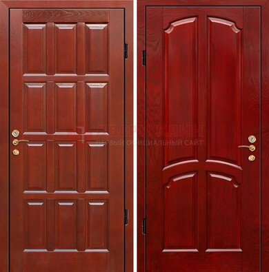 Красная металлическая дверь с массивом дуба ДМД-15 в Санкт-Петербурге