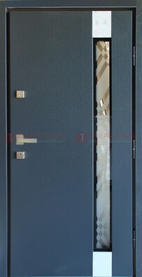 Серая стальная дверь с порошковым покрытием и стеклянной вставкой ДП-216 в Егорьевске