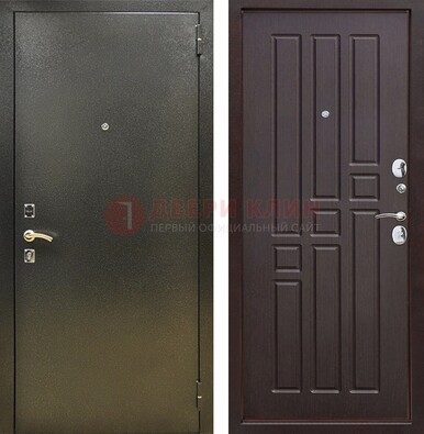 Входная темно-серая дверь с порошковым напылением и коричневой МДФ ДП-301 в Егорьевске
