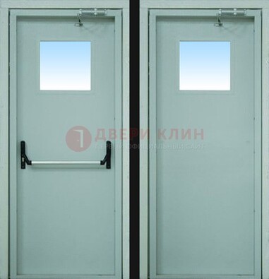 Серая металлическая противопожарная дверь со стеклянной вставкой ДПП-3 Кириши