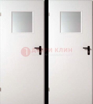 Белая железная противопожарная дверь с декоративной вставкой ДПП-6 в Егорьевске