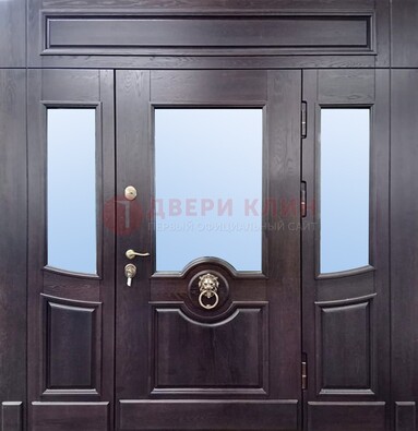 Филенчатая металлическая дверь с панелью МДФ и стеклом ДПР-102 в Егорьевске