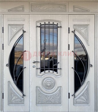 Большая парадная дверь Винорит со стеклом и ковкой ДПР-108 в Егорьевске