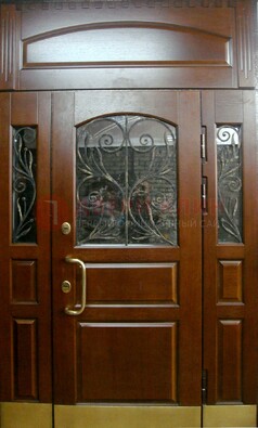Стальная парадная дверь со вставками из стекла и ковки ДПР-30 в коттедж в Тихвине