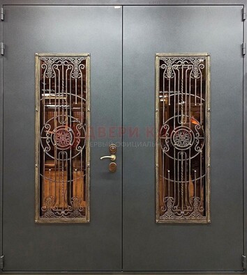 Входная металлическая парадная дверь со стеклом и ковкой ДПР-81 в Егорьевске