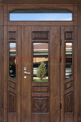 Парадная стальная дверь Винорит со стеклом и резьбой ДПР-97 в Егорьевске
