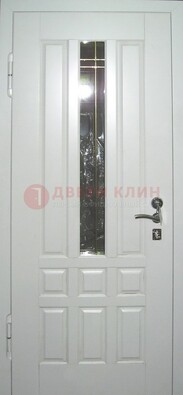 Белая металлическая дверь со стеклом ДС-1 в загородный дом в Егорьевске