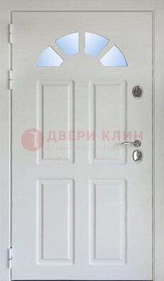 Белая стальная дверь МДФ со стеклом для дома ДС-37 в Егорьевске