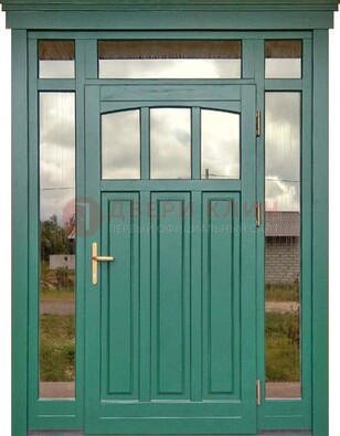 Зеленая металлическая дверь МДФ со стеклом ДС-43 в Егорьевске