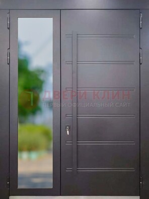 Чёрная двухстворчатая металлическая дверь со стеклом ДС-60 в Фрязино