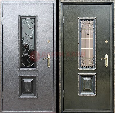 Звукоизоляционная металлическая дверь со стеклом и ковкой ДСК-12 в Мытищах