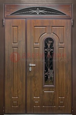 Большая металлическая дверь со стеклом и ковкой ДСК-145 в Егорьевске