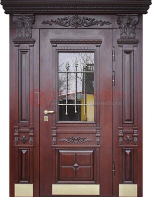 Железная парадная дверь массив дуба со стеклом и ковкой ДСК-175 в Егорьевске