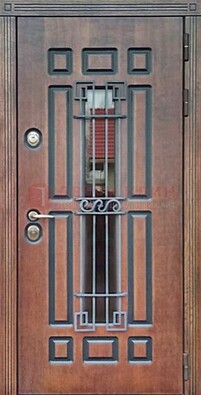 Входная железная дверь винорит со стеклом и ковкой ДСК-183 в Ступино